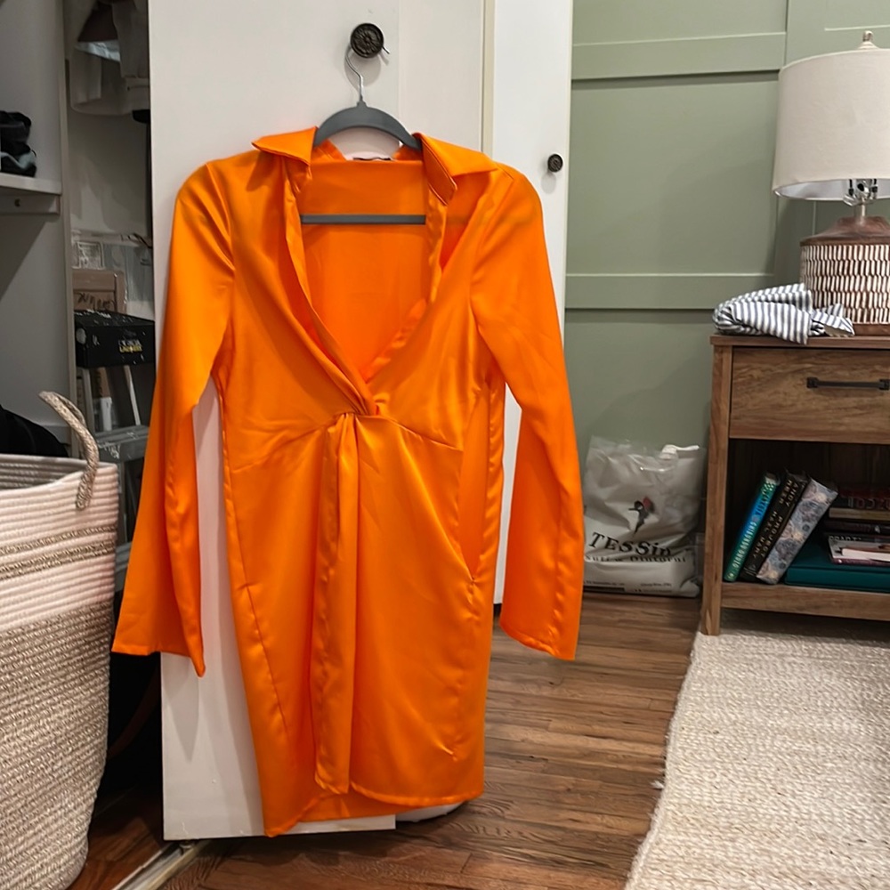 Orange shirt dress with collar